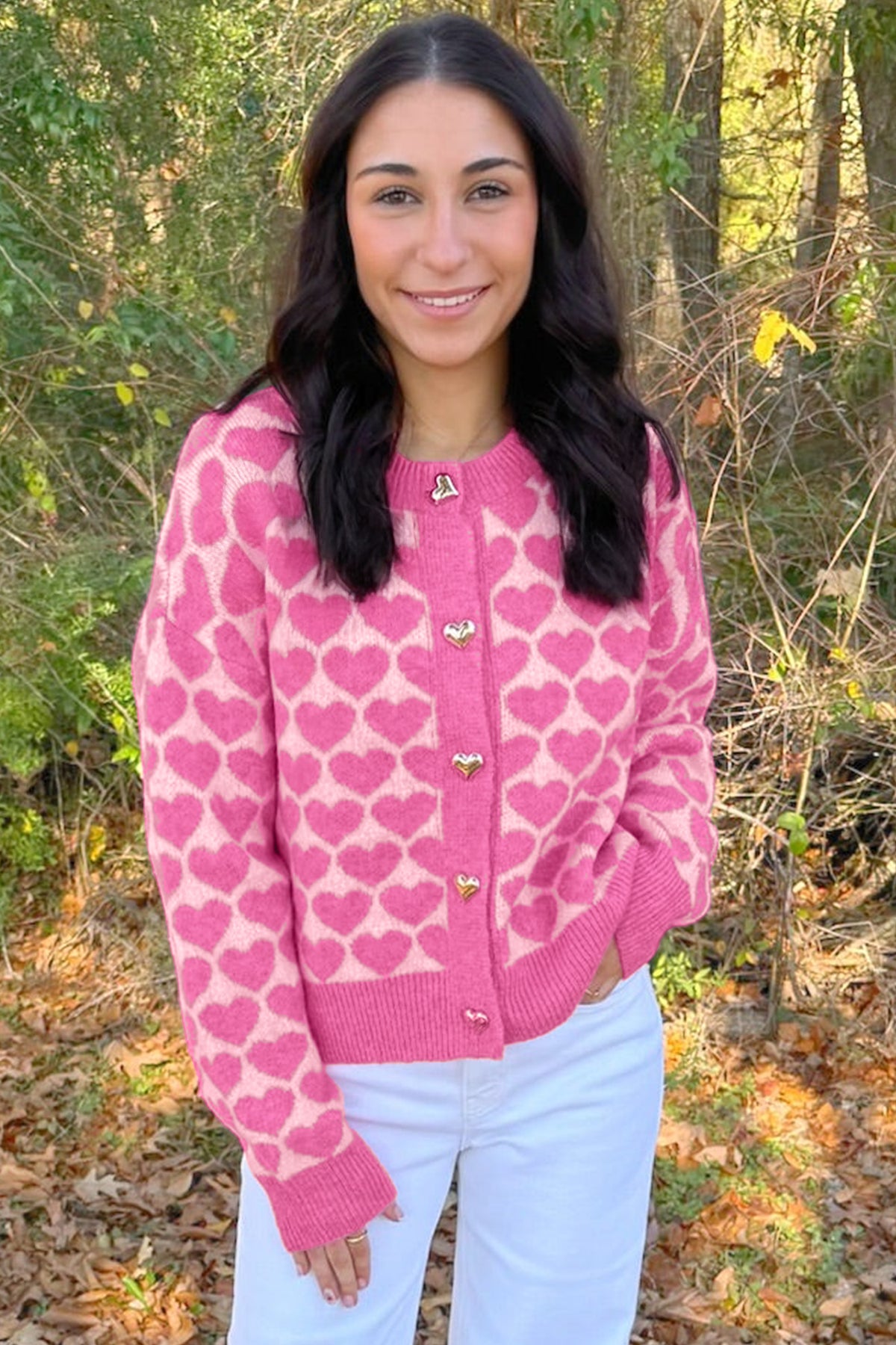 Pink Heart Button-Front Cardigan
