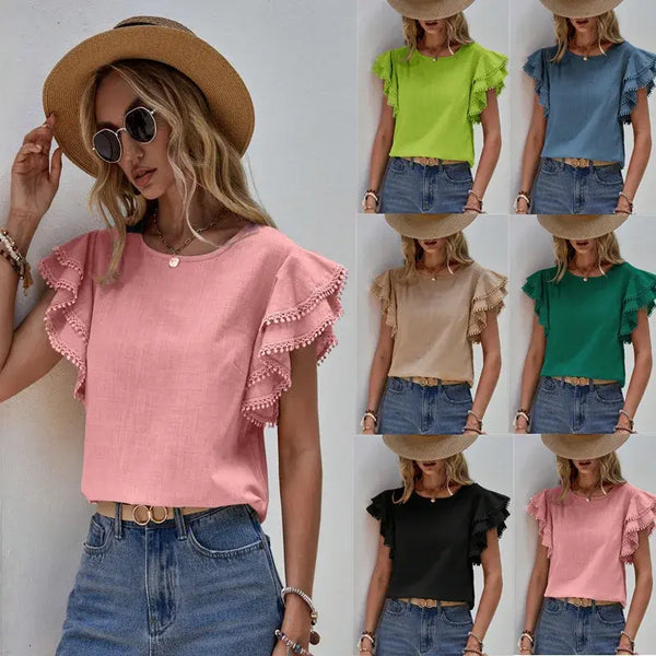 Solid Color Casual Slim Blouses For Women Fashion 2024 Summer Vintage Women's Shirts And Blouses Elegant Youth Female Tops