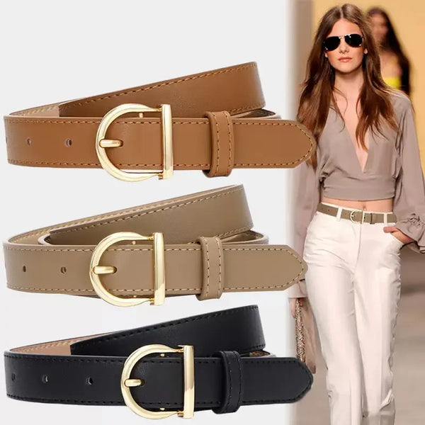 Luxury PU Leather Belt for Women Round Pin Buckle Belts High Quality Ladies Dress Jeans Strap Girls Waistband Adjustable Belts