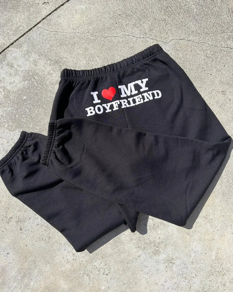 I Love My Boyfriend Printed Sweatpants Y2k High Elastic Waist Outdoor