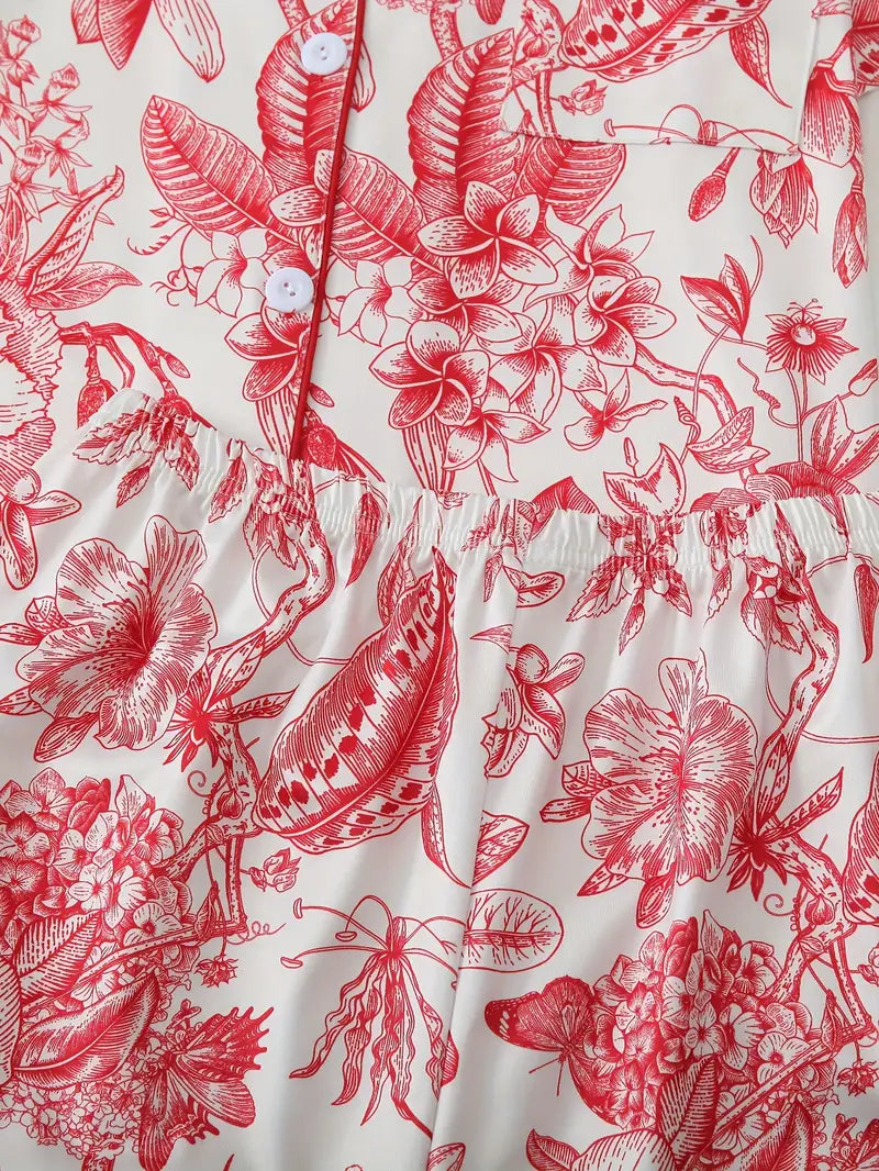 Elegant All-Season Floral Pajama Set: