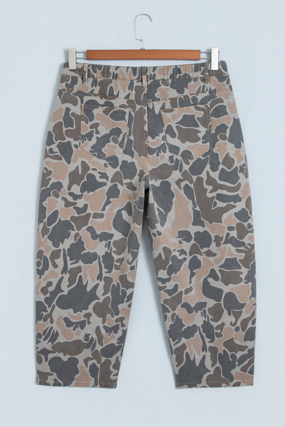 Plus Size Camouflage Print High Rise Barrel Jeans
