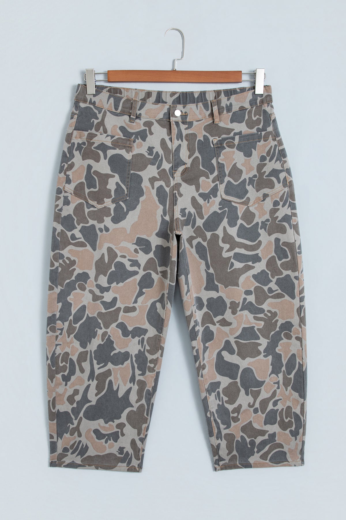 Plus Size Camouflage Print High Rise Barrel Jeans