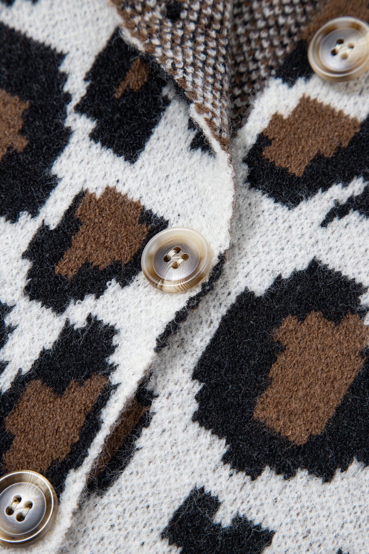 White Leopard & Striped Sleeve Button Cardigan