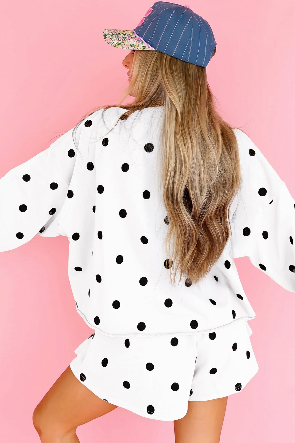 Red Polka Dot Raw Hem Relaxed Pullover Loose Skort Two Piece Set