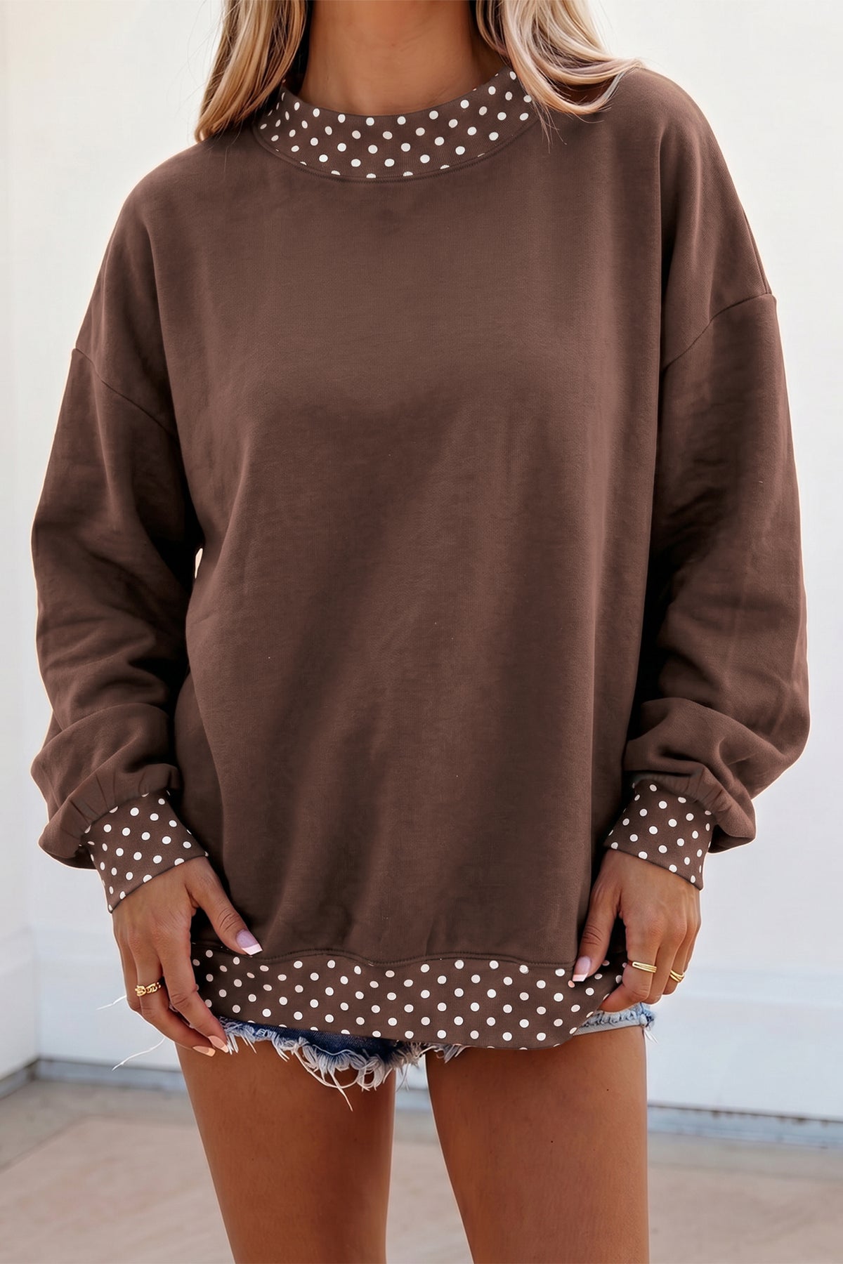 Colorblock Polka Dot Oversized Sweatshirt