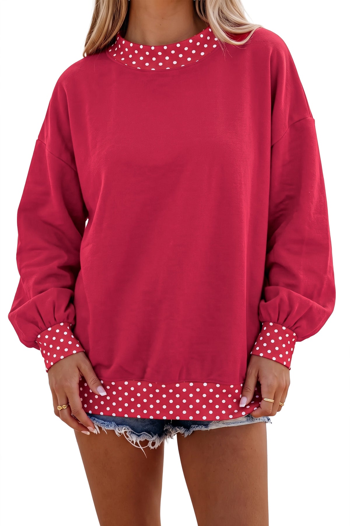 Colorblock Polka Dot Oversized Sweatshirt