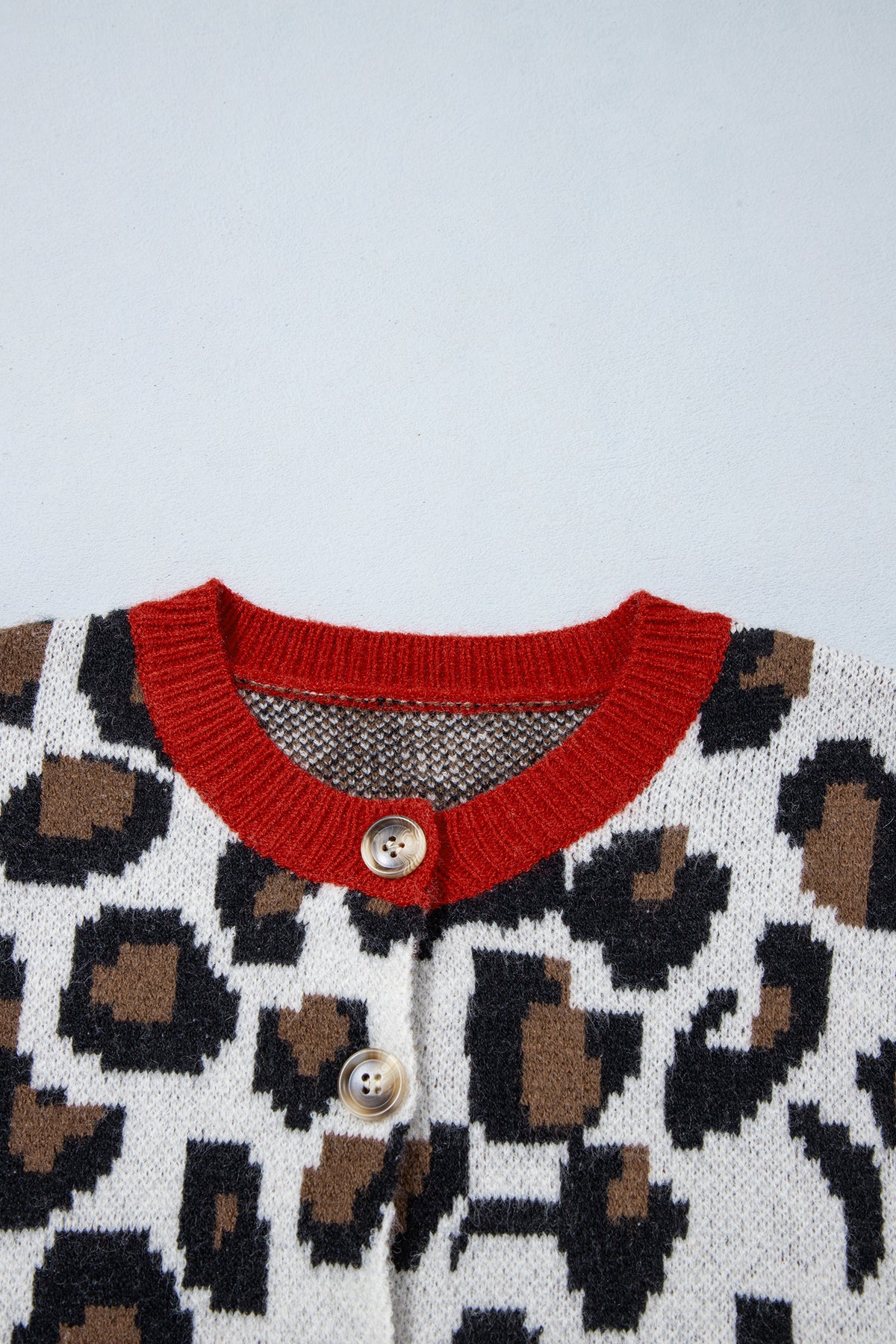 White Leopard & Striped Sleeve Button Cardigan