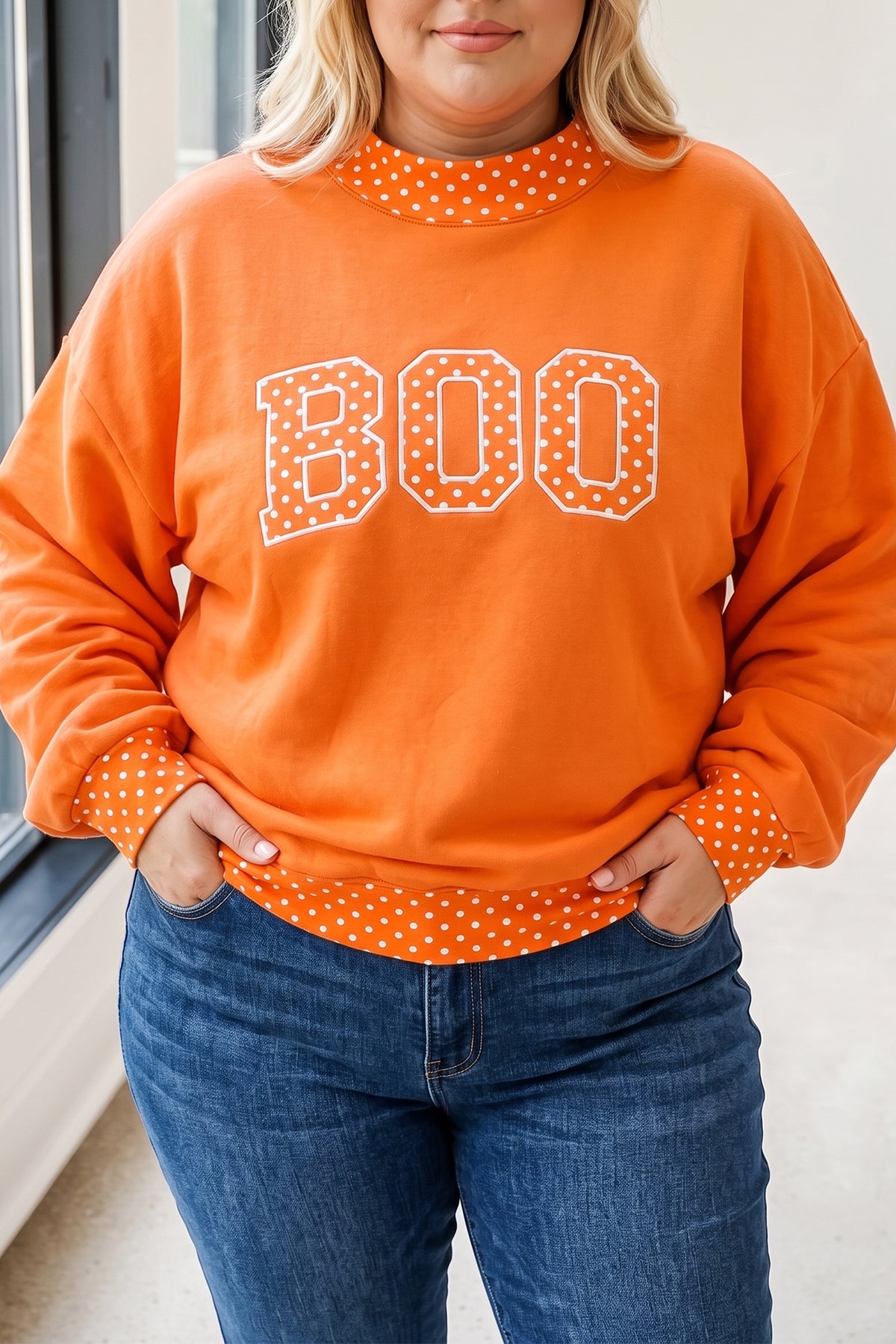 Fiery Red Casual Polka Dot Patchwork Letter Graphic Plus Size Sweatshirt