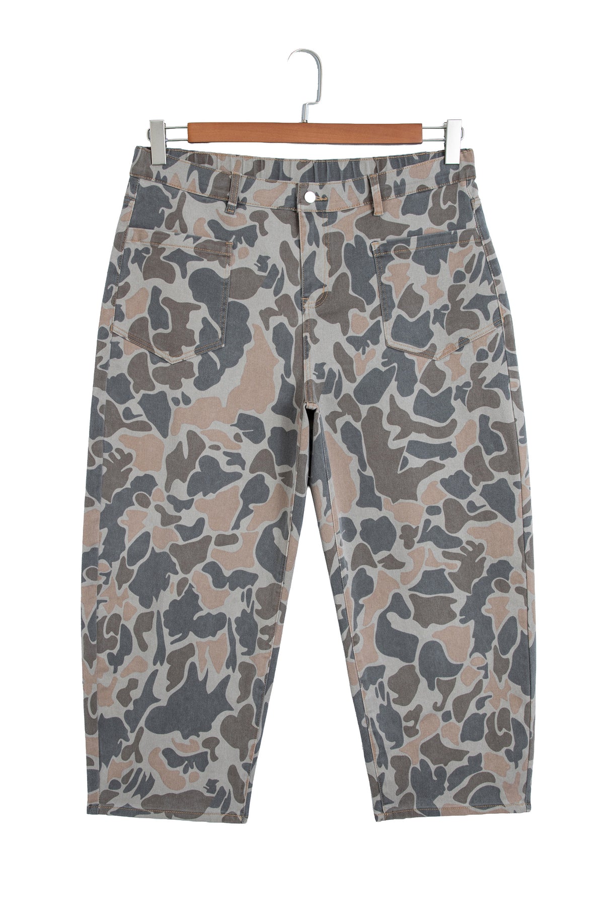 Plus Size Camouflage Print High Rise Barrel Jeans