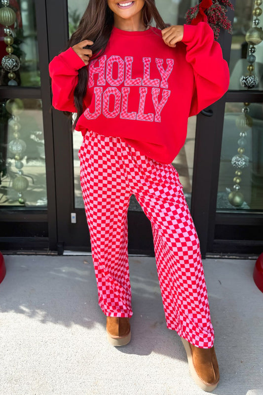 Christmas Slogan Graphic Plaid Two-piece Pant Set