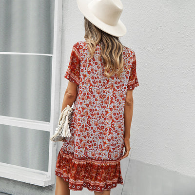 Fashionable Women's Printed Short Sleeve Loose Dress