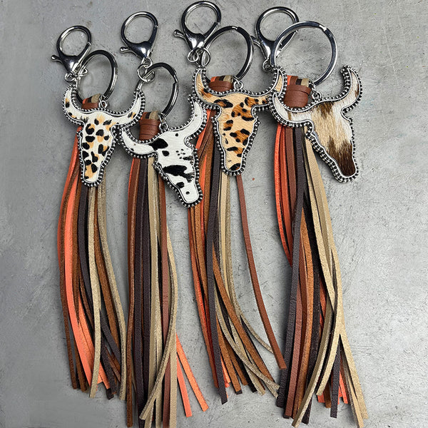 Bag Jewelry Pendant Multicolor Western Tassel Style Personalized Animal Print Leather Keychain
