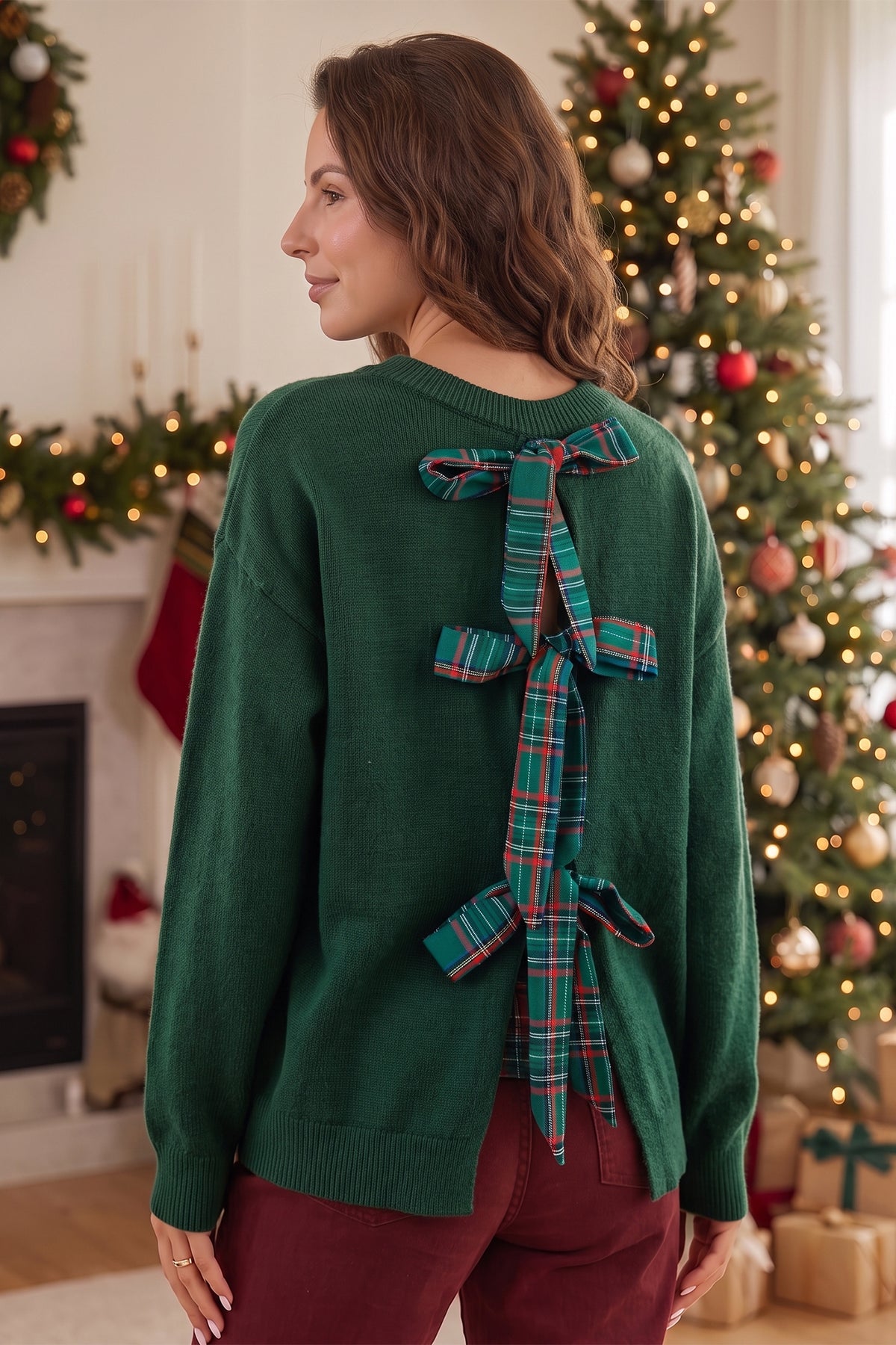 Plaid Bow Christmas Sweater