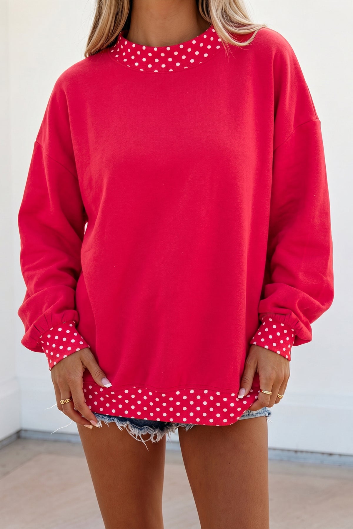 Colorblock Polka Dot Oversized Sweatshirt