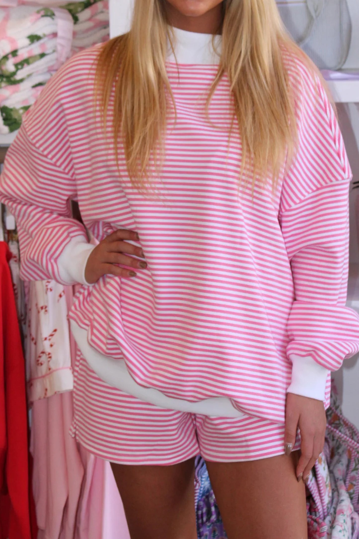Oversize Mock Neck Sweatshirt and Shorts Set