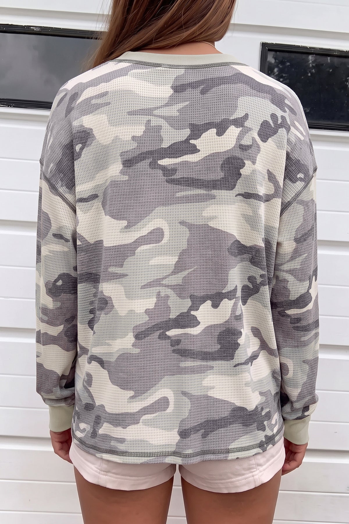Multicolor Western Camo Waffle-Knit Top