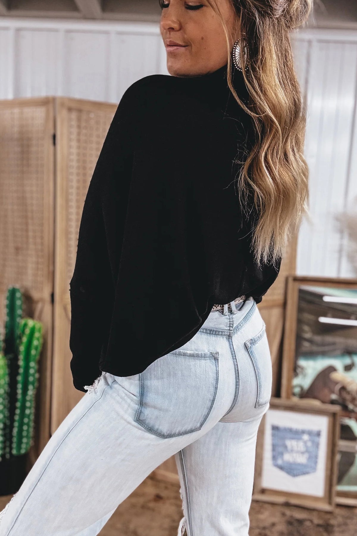 Black High Neck Long Sleeve Top