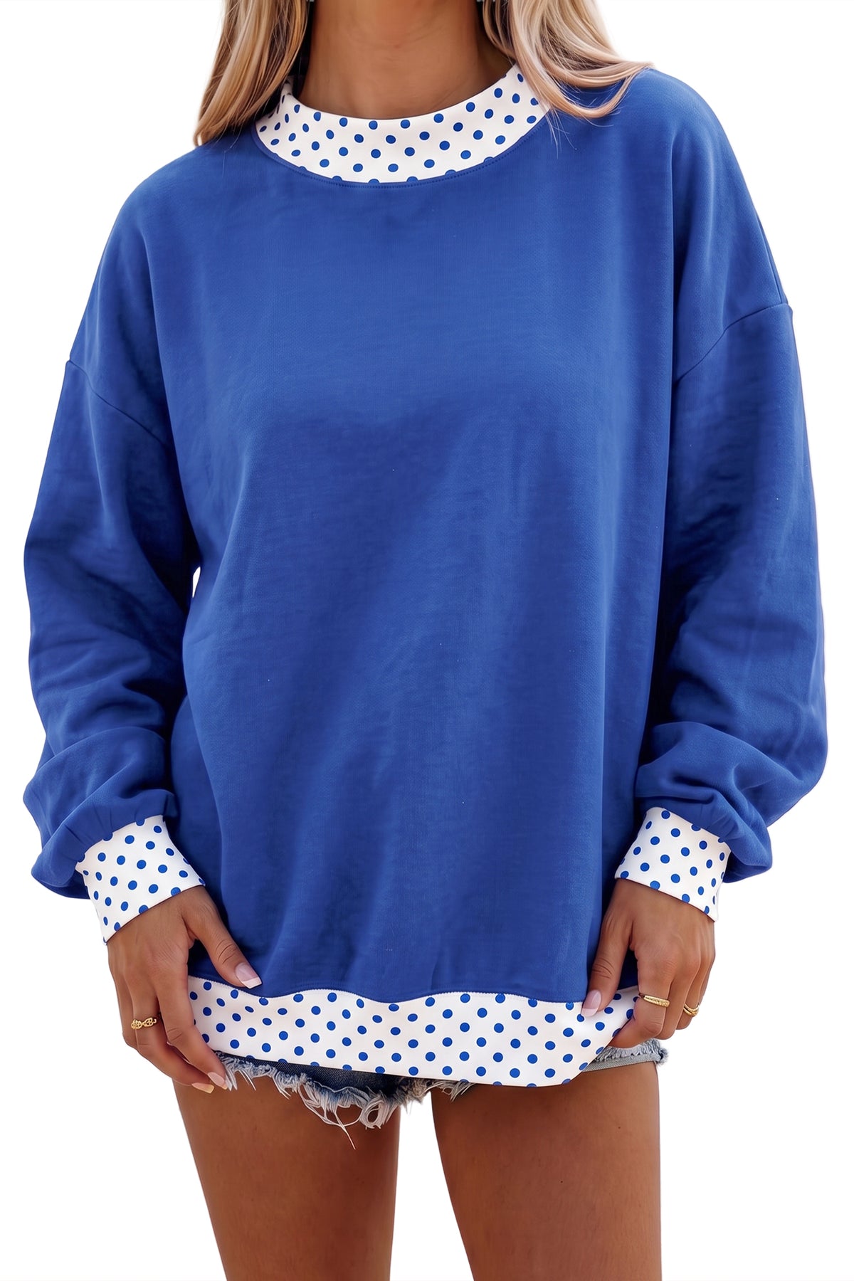 Colorblock Polka Dot Oversized Sweatshirt