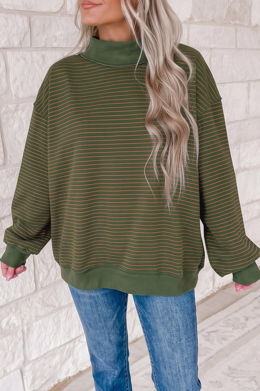 Striped Colorblock Mock-Neck Sweatshirt