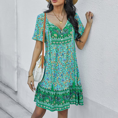 Fashionable Women's Printed Short Sleeve Loose Dress