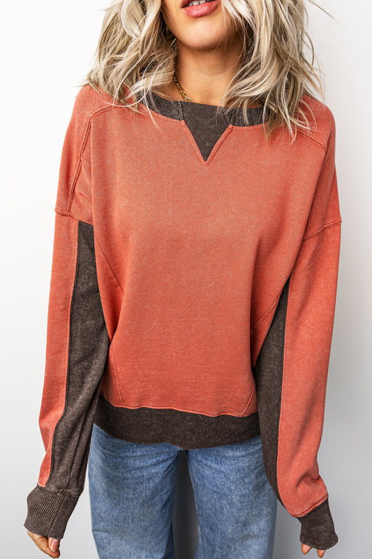 Patchwork Long Sleeve Vintage Regular Fit Sweatshirt