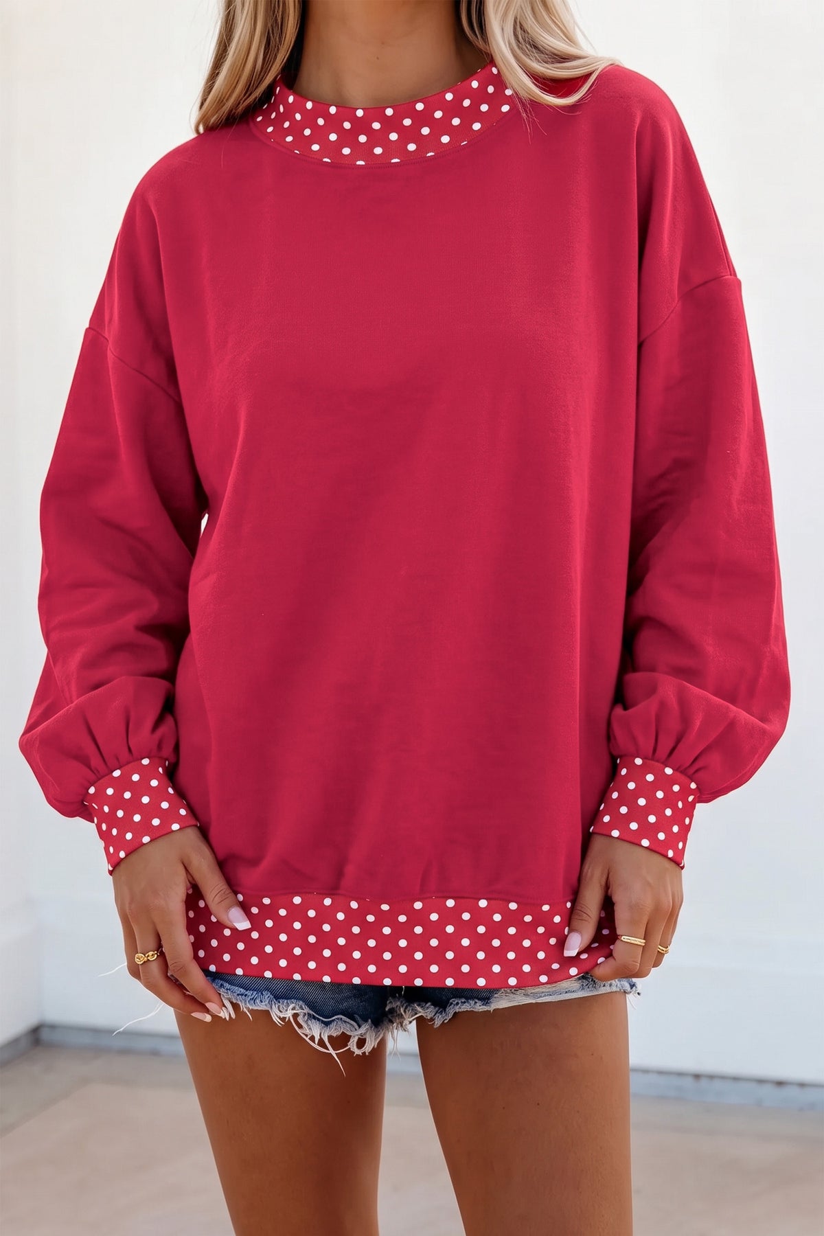 Colorblock Polka Dot Oversized Sweatshirt