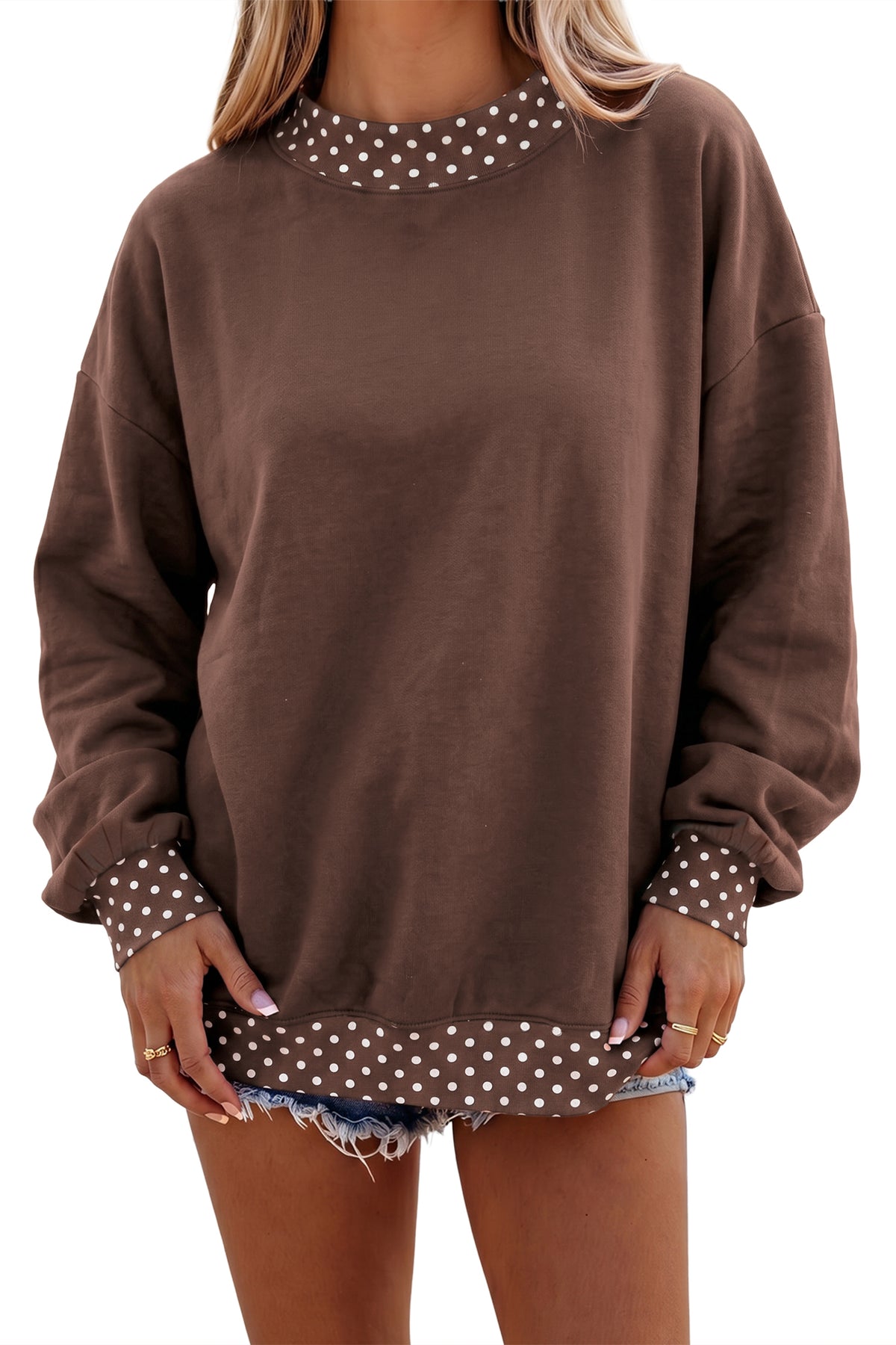 Colorblock Polka Dot Oversized Sweatshirt