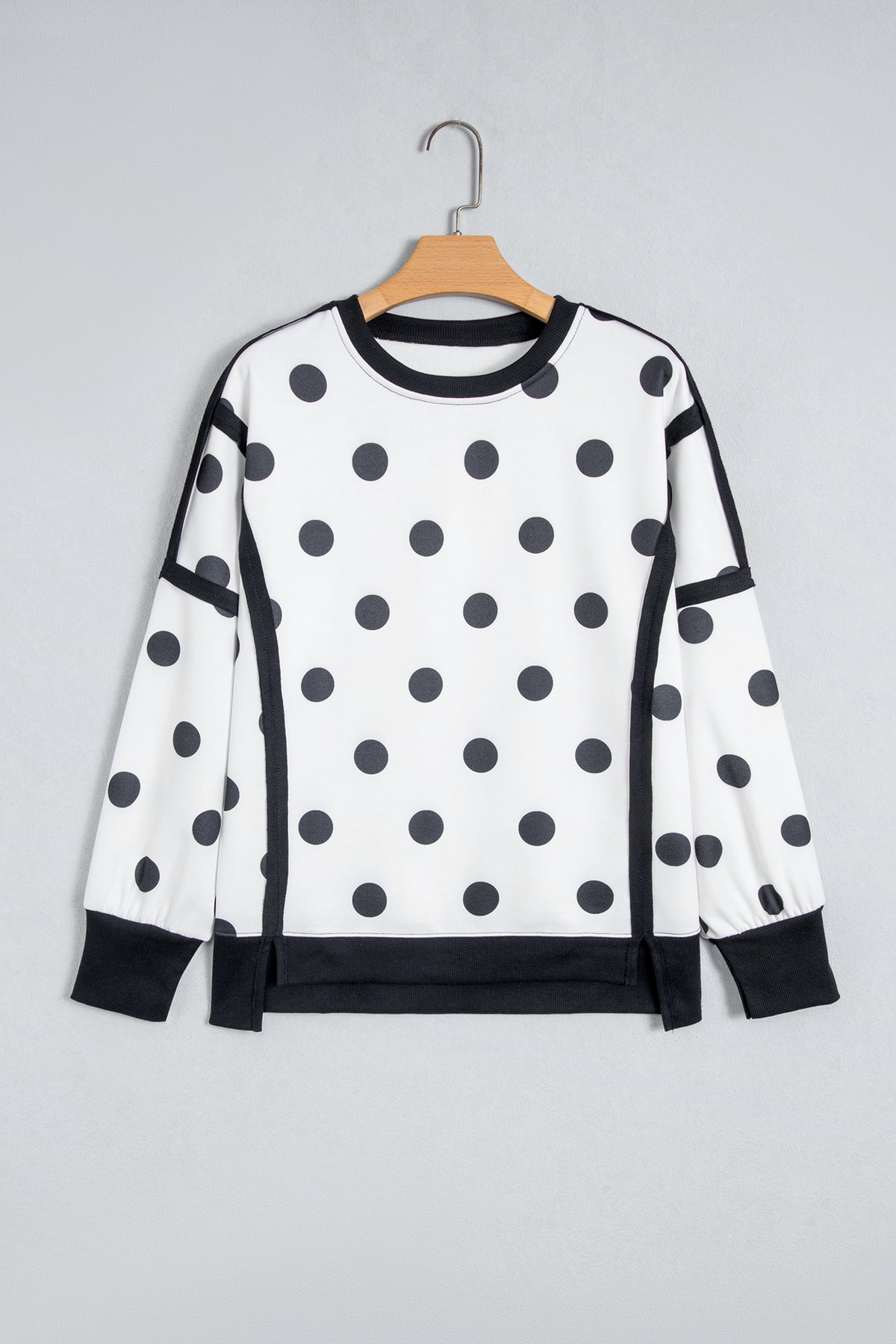 Blue Polka Dot Contrast Patchwork Round Neck Baggy Sweatshirt