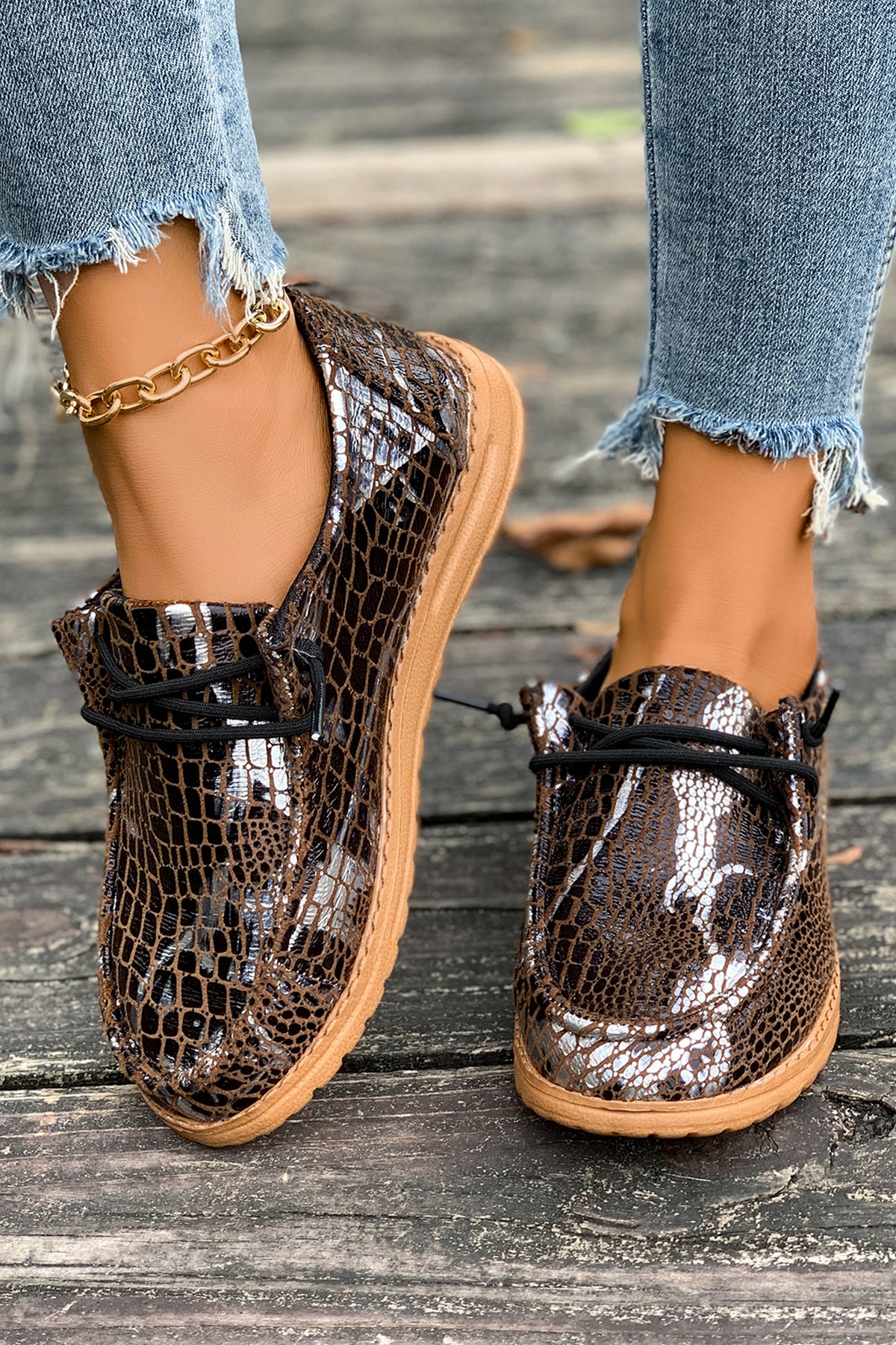 Mustard Artistic Print Lace-Up Loafers