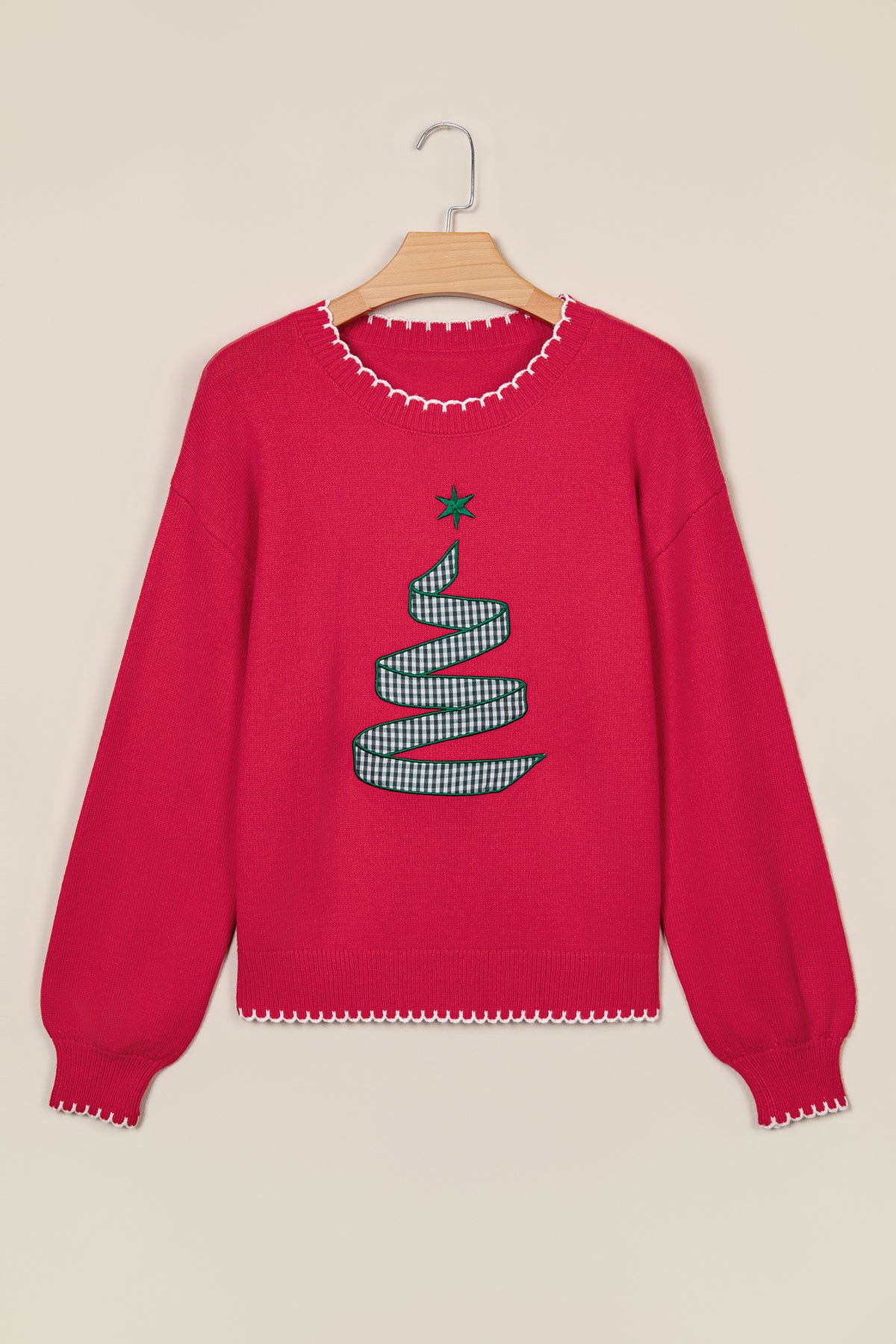 Stitched Detail Christmas Tree Holiday Casual Sweater