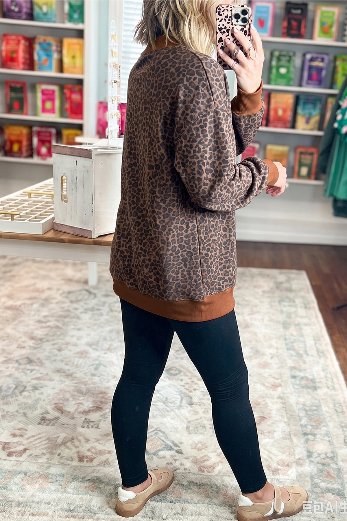 Leopard Print High-Neck Sweatshirt