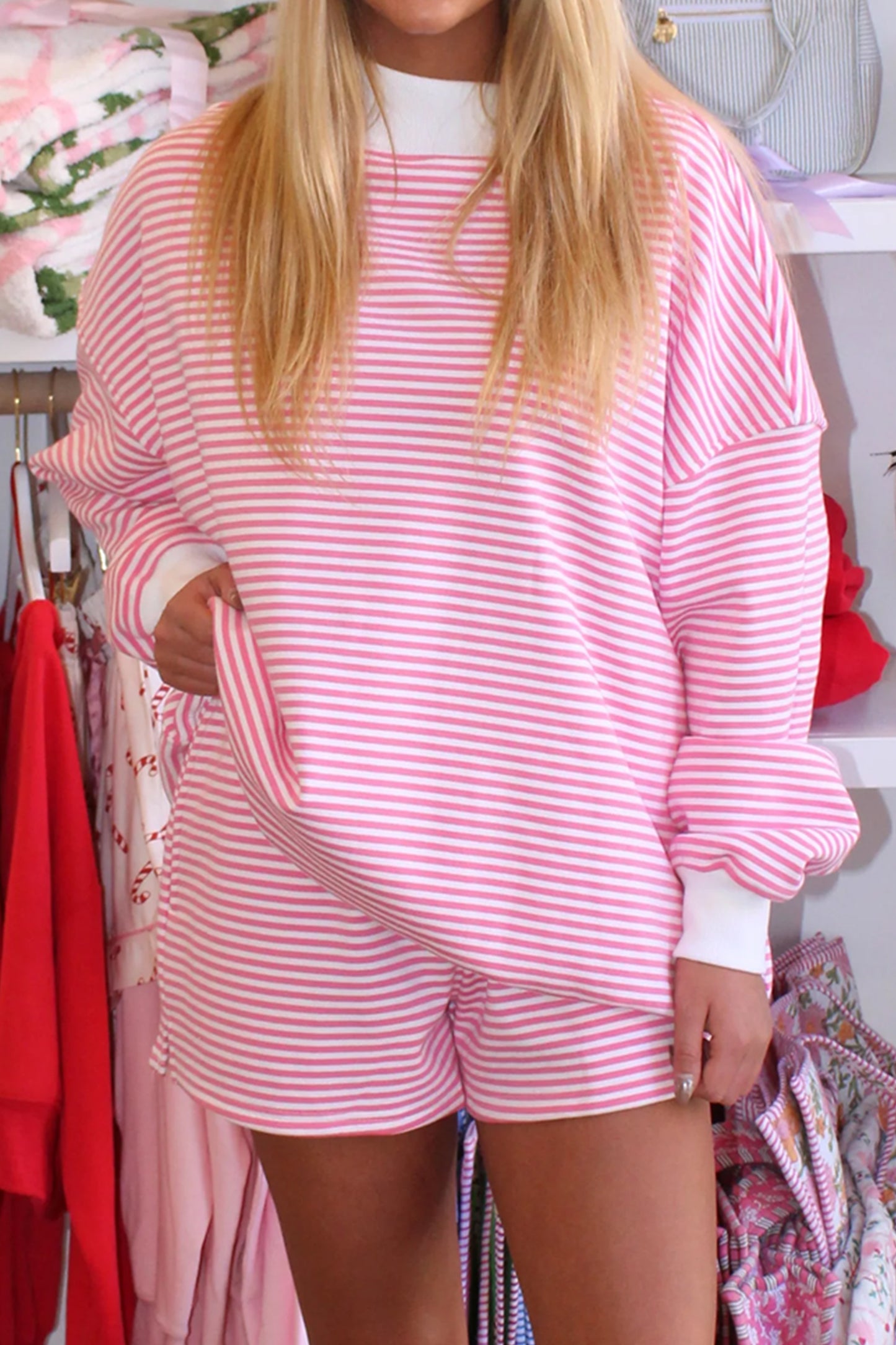 Oversize Mock Neck Sweatshirt and Shorts Set