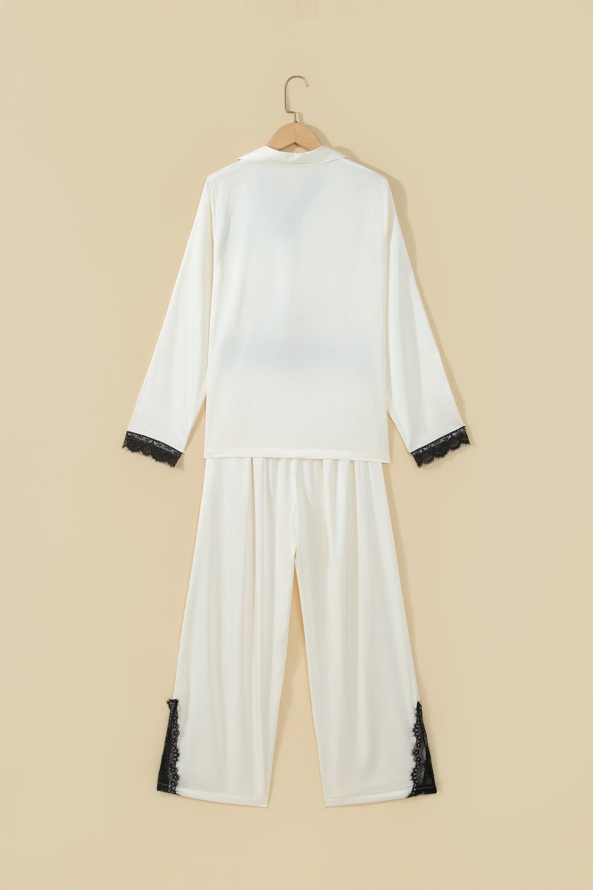 White Lace-Trim Button-Front Pajama Set