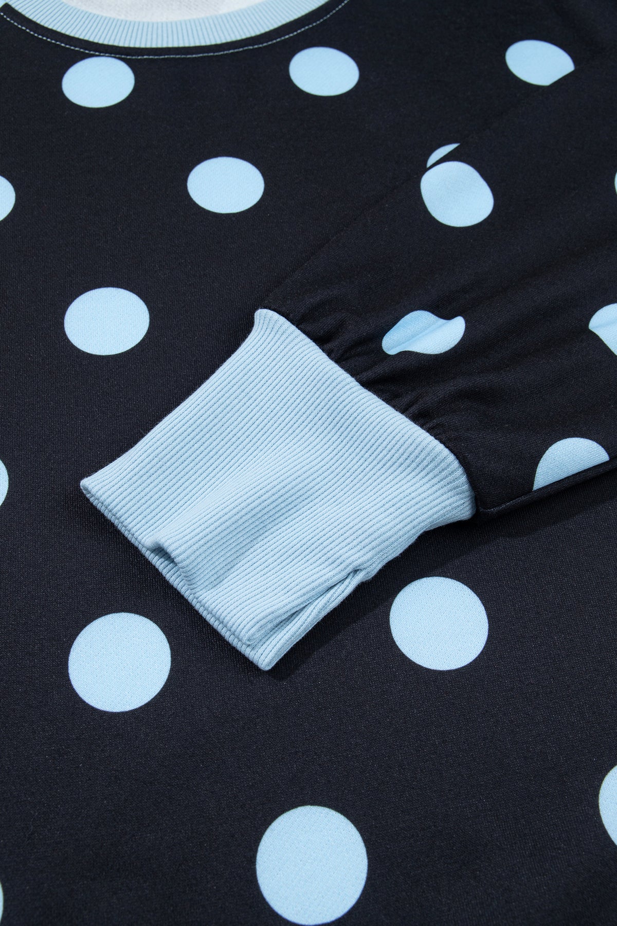 Blue Polka Dot Contrast Patchwork Round Neck Baggy Sweatshirt