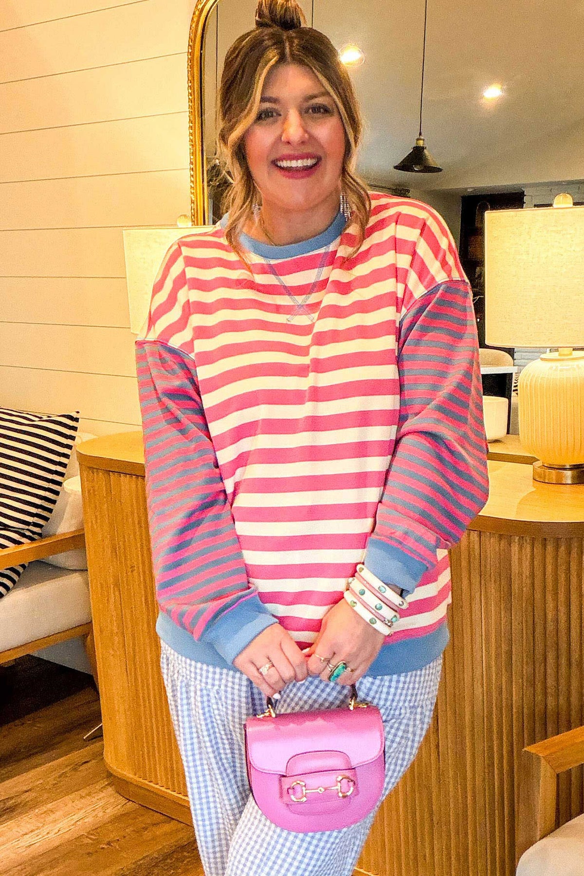 Pink Striped Plus-Size Sweatshirt