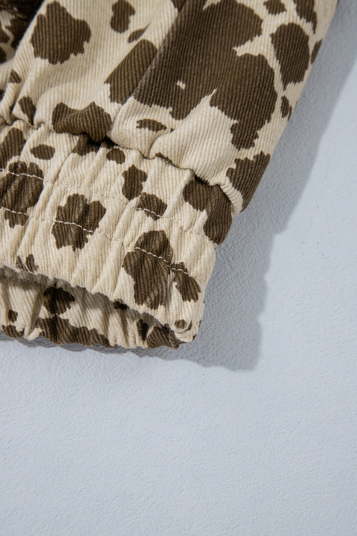 Brown Cow-Print Denim Jacket with Cargo Pockets