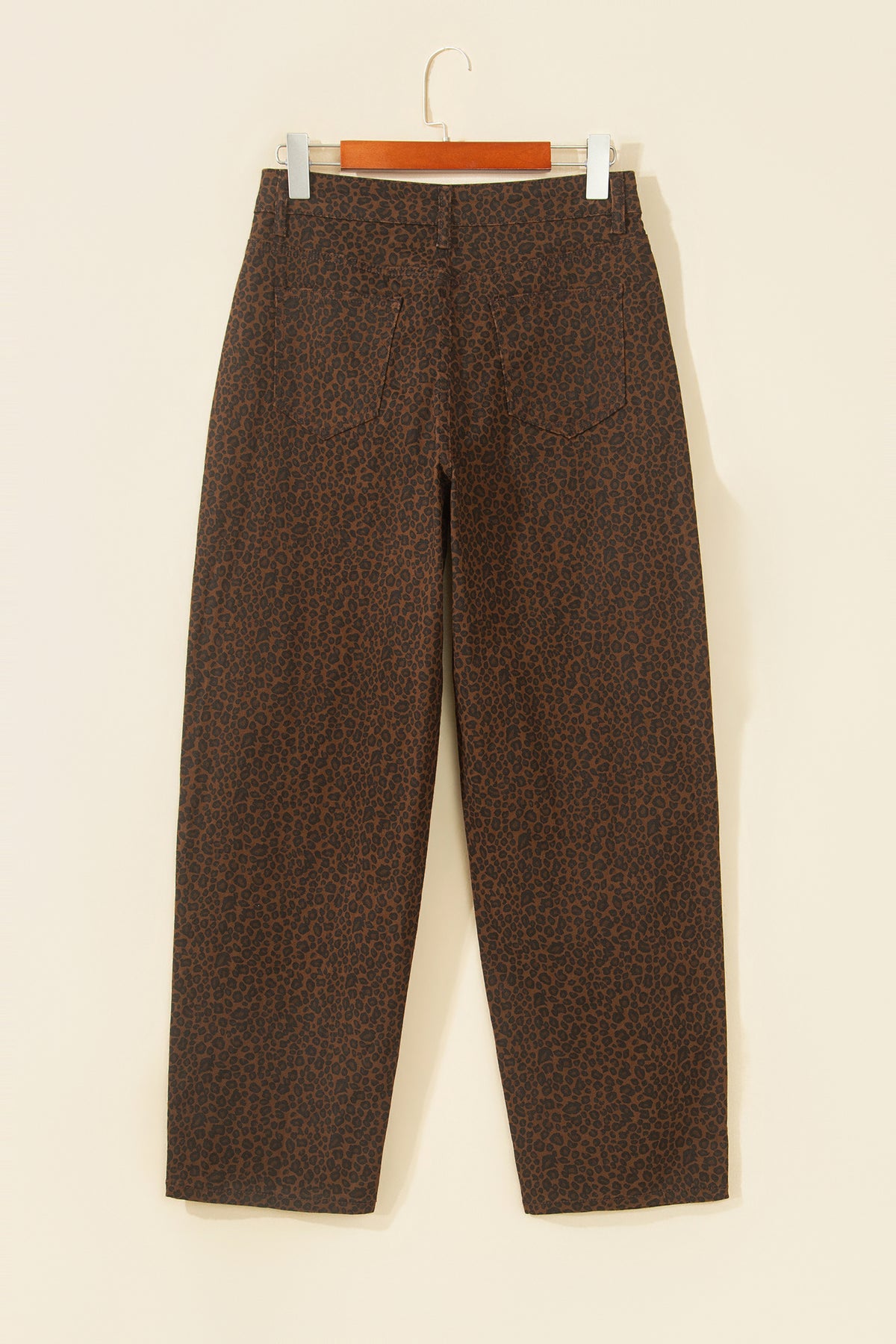 Brown Casual Leopard Print Full-Length Regular Fit Jeans