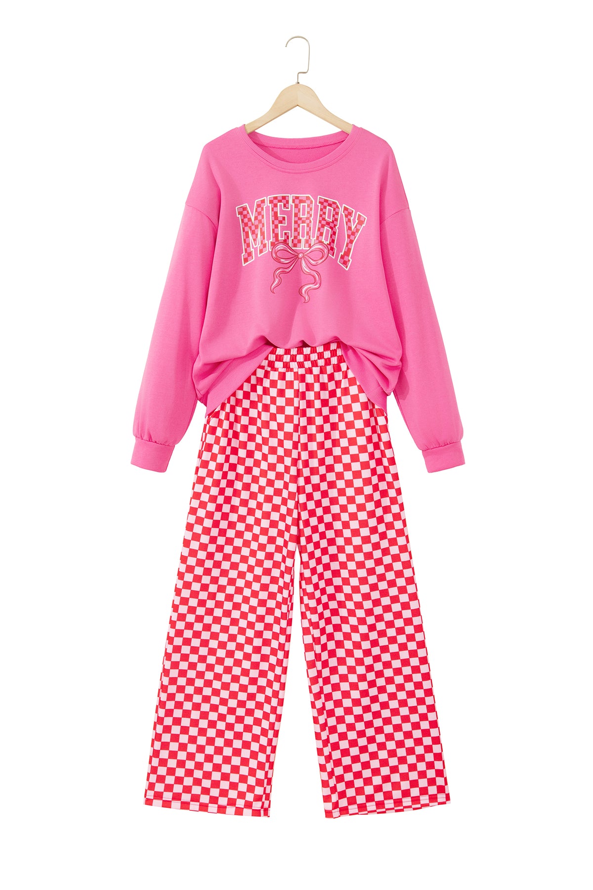 Christmas Slogan Graphic Plaid Two-piece Pant Set