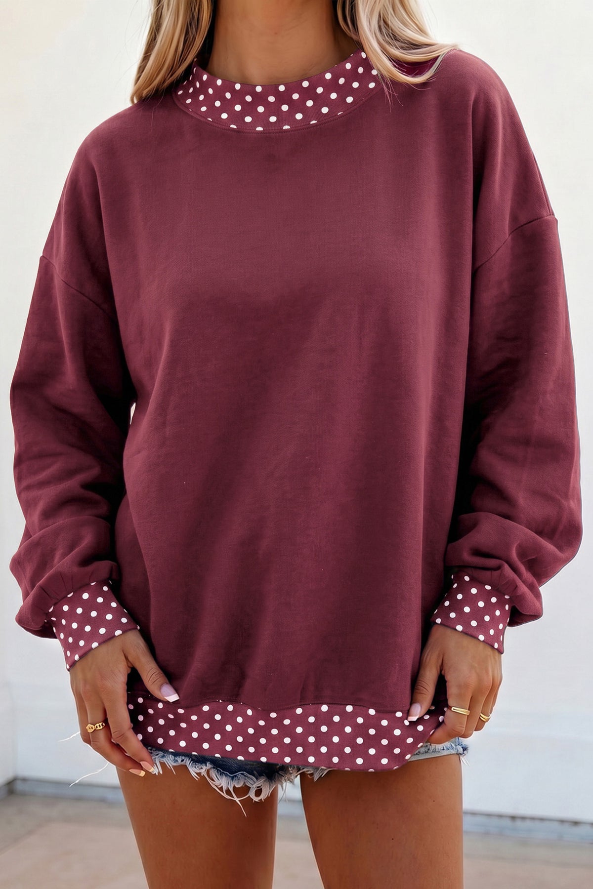 Colorblock Polka Dot Oversized Sweatshirt