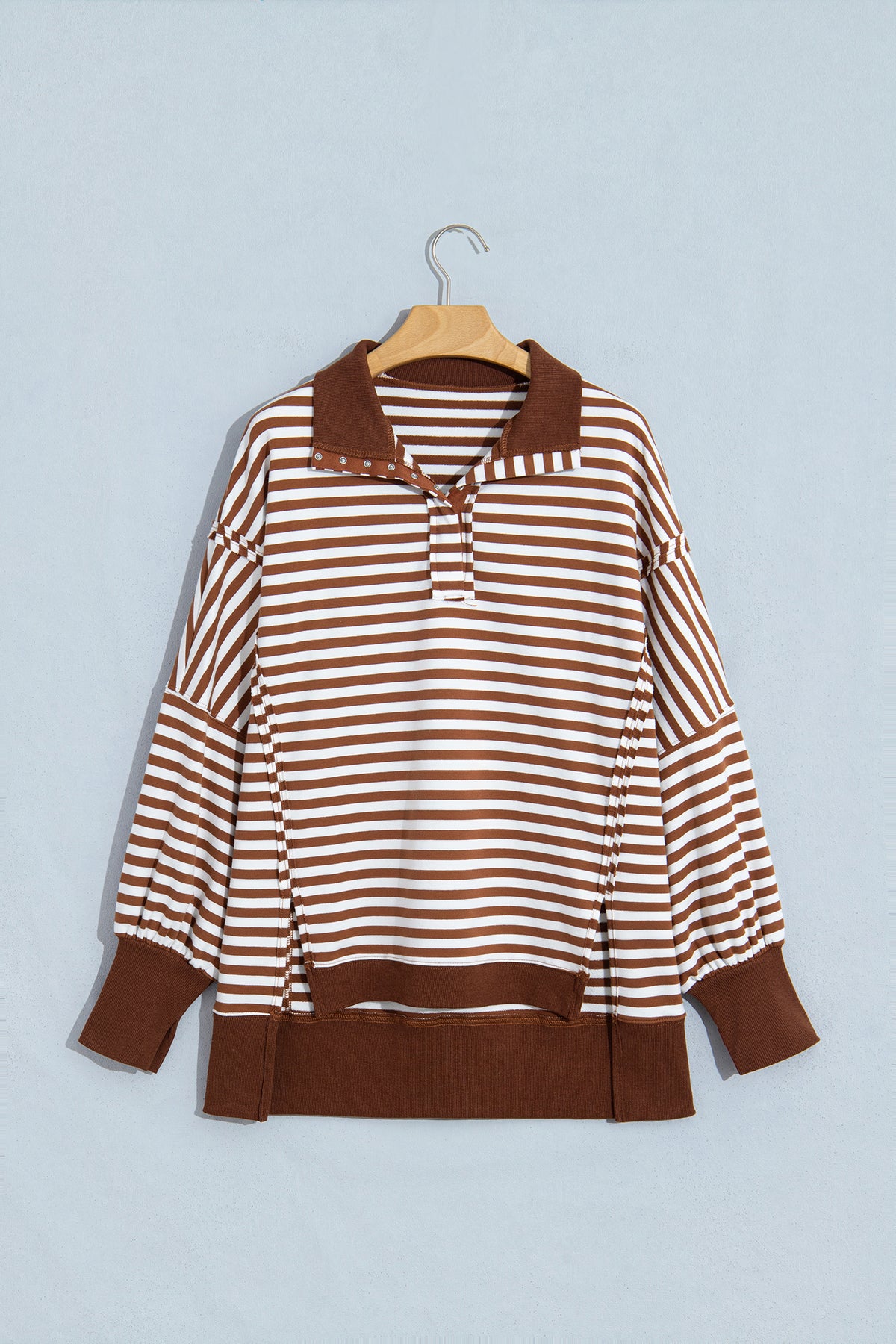 Stripe Color Block Split Hem Pullover Sweatshirt