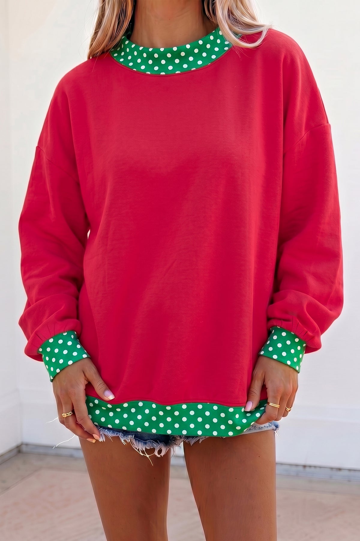 Colorblock Polka Dot Oversized Sweatshirt