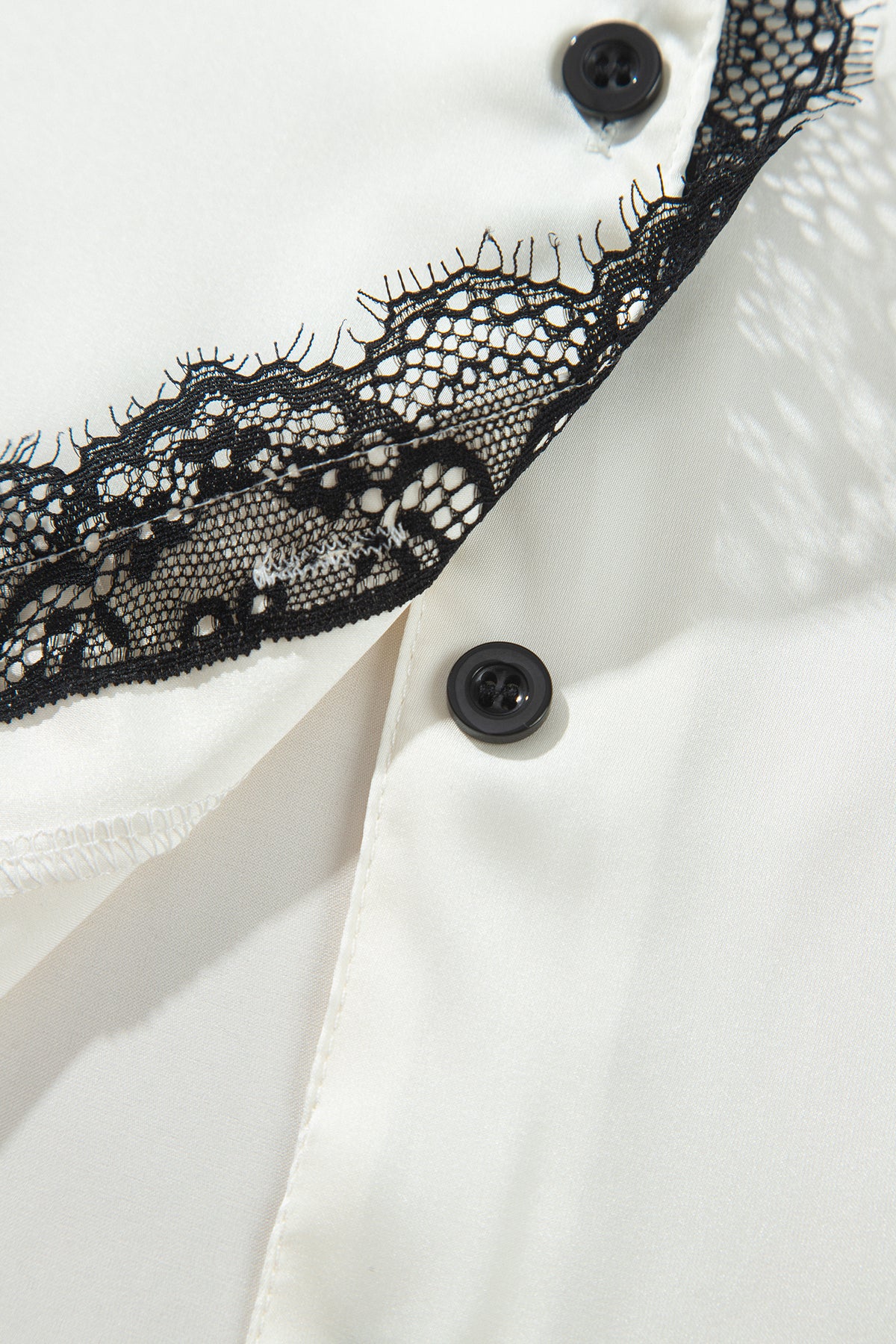 White Lace-Trim Button-Front Pajama Set
