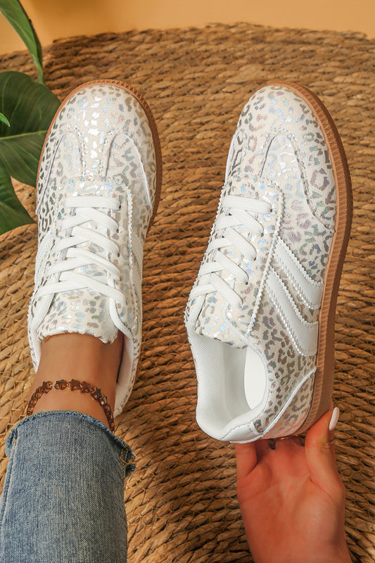 Shimmer Leopard Print Lace-Up Sneakers