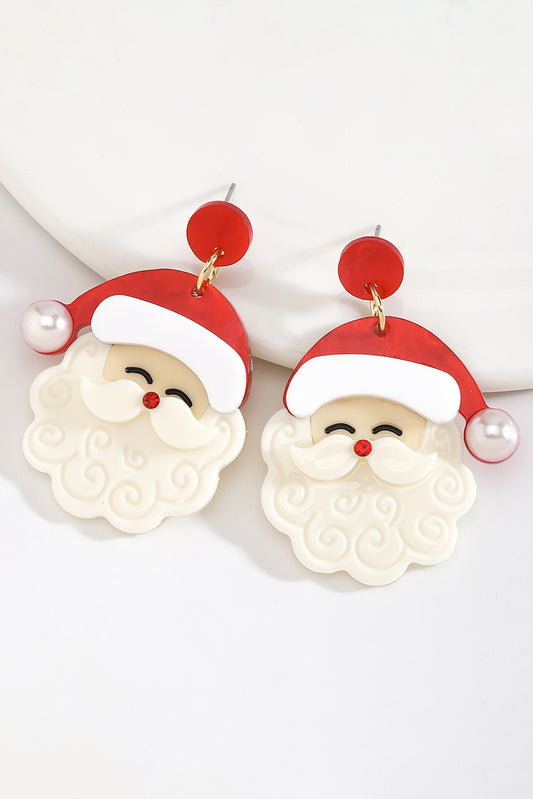 Fiery Red Bright Pearl Decor Cute Father Christmas Earrings - Little Hearts Desire