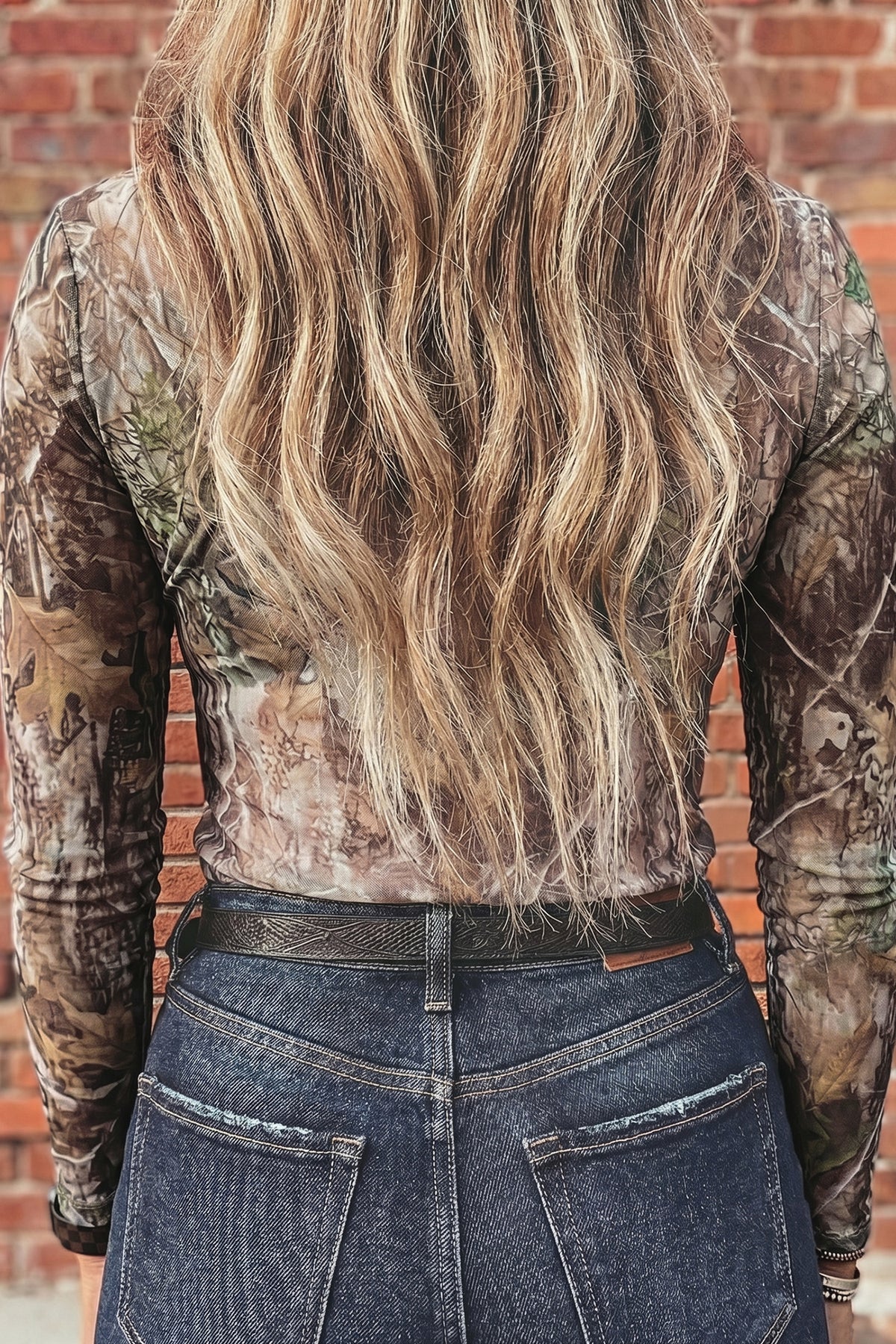 Beige Floral Print Slim Fit Mesh Long Sleeve Mock Neck Top