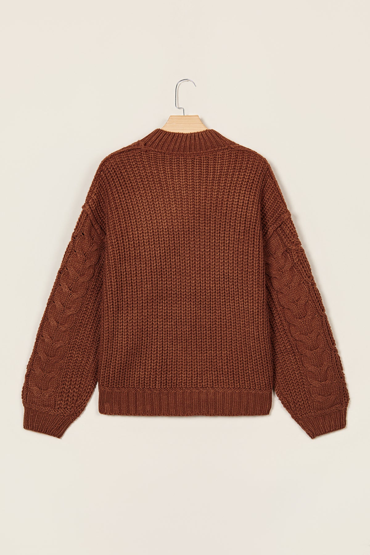 Solid Color Cable Knit High Neck Loose Pullover Sweater