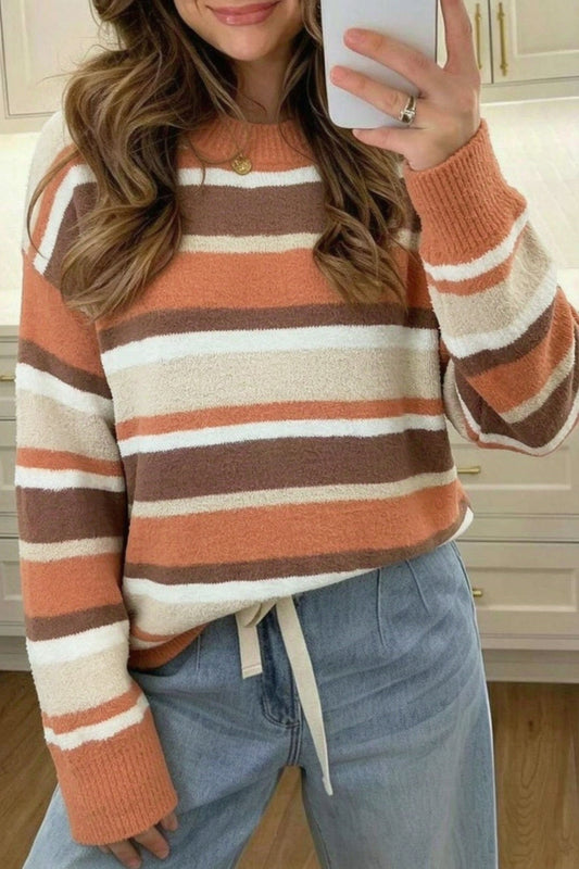 Orange Stripe Loose Pullover Sweater