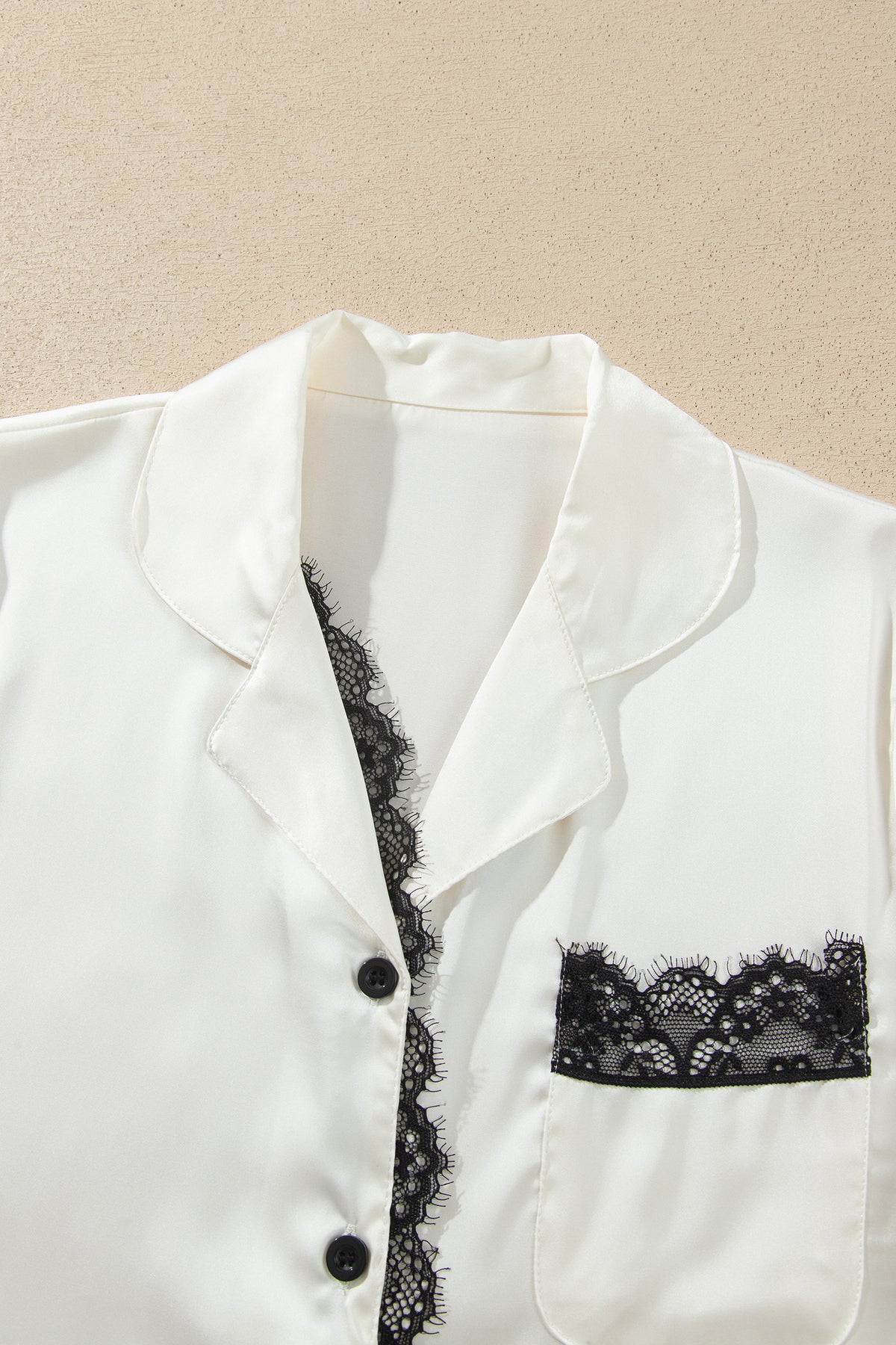 White Lace-Trim Button-Front Pajama Set