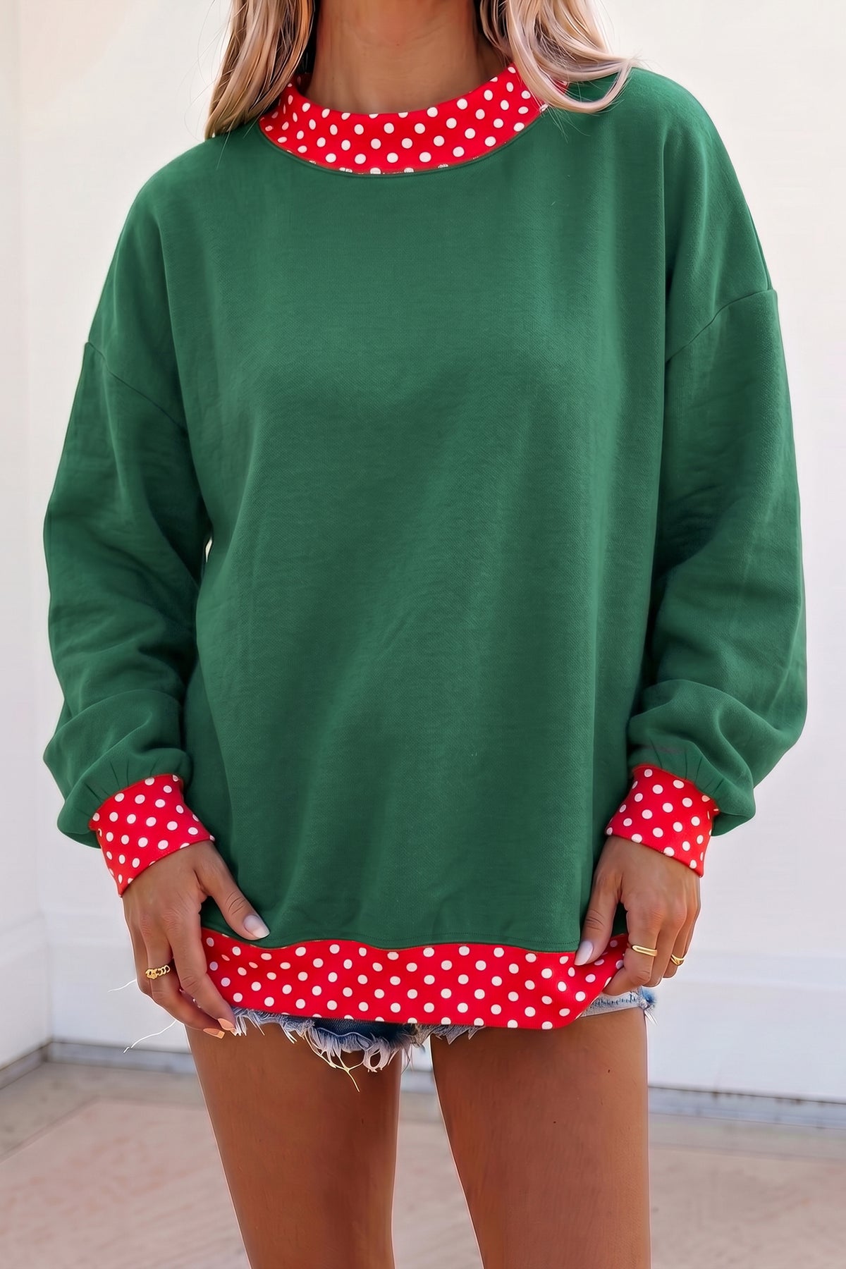 Colorblock Polka Dot Oversized Sweatshirt